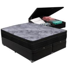 Imagem de Cama Box Baú Preto e Colchão Airtech Pampa Molas ensacadas Queen Ortob
