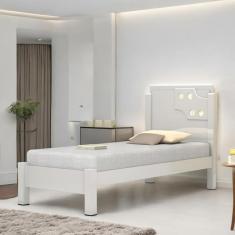 Imagem de Cama Solteiro com Aplique Espelho Colônia Branca com Colchão