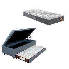 Imagem de Bicama Box Baú Solteiro 88x188 Cm em Courino com Colchão Adapto Molas Ensacadas Ecoflex Cinza