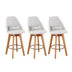 Imagem de Kit 03 Banquetas Alta Maya Giratória Com Encosto Gourmet Linho Bege e 