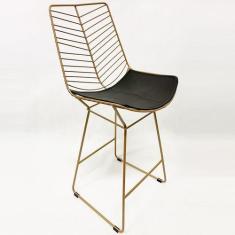 Imagem de Banqueta Alta para Cozinha Bertoia maciça Retrô cor Dourado fosco asse