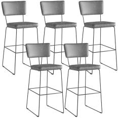Imagem de Kit 05 Banquetas Altas Base Em Aço Fixa Preto