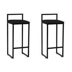 Imagem de Kit 2 Banquetas Altas Industriais em Aço Dori Preto Assento Corino Preto