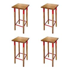 Imagem de KIT 4 BANQUETAS BISTRO INDUSTRIAL COLORS FERRO E MADEIRA MACIÇA - VERMELHA