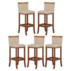 Imagem de Kit 5 Banquetas Média Encosto Estofado 38x92 Cm Paris Madeira Maciça C