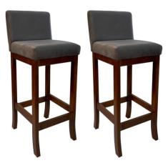 Imagem de Kit 2 Banquetas Média em Madeira Maciça Estofada Castanho Melody Suede Cinza