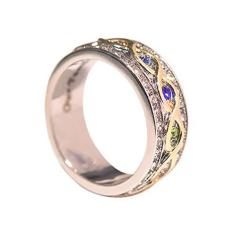 Imagem de Happyyami Anel de ouro 18 K, anel de casamento luxuoso, anéis coloridos, suprimentos de casamento para mulheres e homens, joias para noivado, casamento