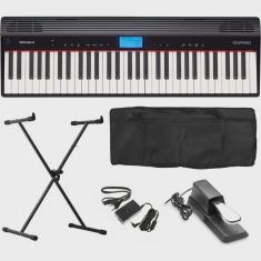 Imagem de Kit Piano Digital Roland Go Piano Go61P Com Capa Suporte Fonte e Pedal