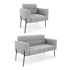 Imagem de Sofá Ilha 2 Lugares Living 252cm Modulado Sala Lary Veludo/Pu Pto K01