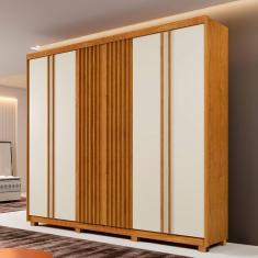 Imagem de Guarda-Roupa Casal San Remo 6 Portas 6 Gavetas Ripado Cinamomo/Off White - Panorama Móveis