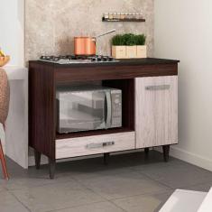 Imagem de Balcão para Cooktop 5 Bocas e Forno Microondas Carla Cor Castanho com Avelã - AJL Móveis