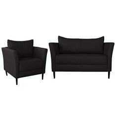 Imagem de Conjunto Sofá 2 Lugares com Poltrona Pés Palito Lubbock Couro Marrom - Gran Belo