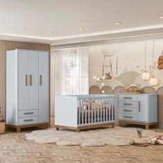 Imagem de Jogo De Quarto Completo Infantil Bebê Guarda Roupa 3 Portas 2 Gavetas