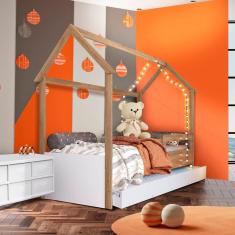 Imagem de Bicama Casinha Montessoriana Solteiro Aveiro Oak Branco Sorriso Shop Jm