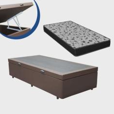 Imagem de Cama Box Baú Solteiro Conforto Suede Marrom + Colchão Solteiro Conforto Espuma D33 Com eps 24x88x188