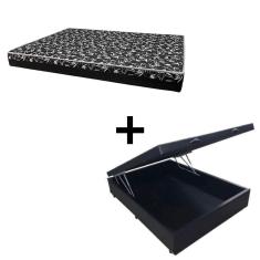 Imagem de Cama Box Baú Viúva 128 Tecido Sintético Preto Com Colchão Hamburgo Bello Box - 100% Espuma - D28 Preto 55x128x188