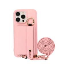 Imagem de Capa de telefone com cordão crossbody para iPhone 15 14 Plus 13 12 11 Pro Max porta-cartão capa de couro carteira com alça de ombro, rosa, para iPhone 15