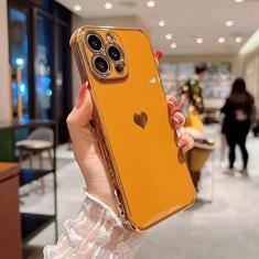 Imagem de Capa de telefone macia galvanizada com coração de amor para iPhone 11 12 13 14 15 Pro Max XS X XR 7 8 Plus Mini SE 2020 Capa de silicone, marrom, para iPhone 13 Mini