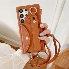 Imagem de Bolsa tiracolo de couro tipo carteira para Samsung S23 Ultra S22 Plus S21 S20 S10 S9 S8 Note 20 10 Pro 9 capa de alça de pulso, marrom, para S22 Ultra