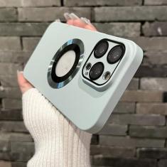 Imagem de Capa magnética para iphone 11 12 13 14 15 pro max capa de cor sólida para iphone 15 14 pro caso com filme de câmera, pico azul, para iphone 13 pro