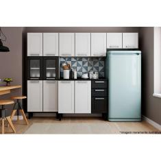 Imagem de Cozinha Completa Múltipla 4pçs (2 Armários + 1 Balcão + 1 Paneleiro) C4P84 Branco/Preto - Bertolini