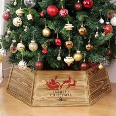 Imagem de Coleira de madeira para árvore de Natal, capa de suporte de árvore de Natal de 78 cm, capa de base de árvore hexagonal, saia de árvore trapezoidal rústica, caixa de saia de árvore de Natal fresca,