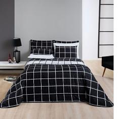 Imagem de Colcha com jogo de lençol Queen 7 pças Cobre Leito Micropercal 200 Fios Dupla Face Austin - Preto e Branco