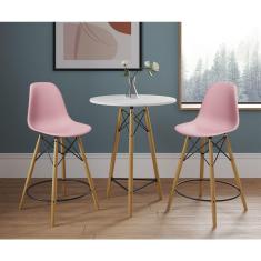 Imagem de Conjunto Bistrô Eames Eiffel Mesa Branca Com 2 Banquetas Rosas De Madeira - Cor: Branco