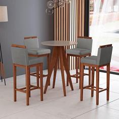 Imagem de Kit Mesa Bar Gourmet com 4 Banquetas Alta Estofadas Madeira Maciça Suede Cinza CCS