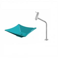 Imagem de Kit Cuba L34 Com Torneira Link 1062 Metal 1/4 Volta Compace  Turquesa