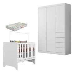 Imagem de Berço Americano Retro Maya E Guarda Roupa Infantil Eloá Branco Acetina