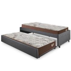 Imagem de Bicama Box Solteiro 103x208 material sintético Linho Preto com 2 Colch