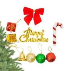 Imagem de Enfeite Decoração Arvore De Natal Presentes Bolas Sino Laço Pendurar