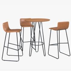 Imagem de Conjunto Mesa Bistrô Dubai Tampo Madeira Com 3 Banquetas Em Couro Caramelo E Metal Preto