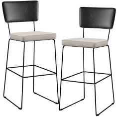 Imagem de Kit 02 Banquetas Altas Preto Linho Cru