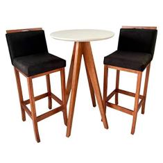 Imagem de Kit Mesa Bistrô Redonda com 2 Banquetas Alta Madeira Maciça Suede Preto - CCS