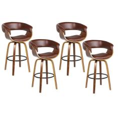 Imagem de Kit 4 Banquetas Giratória Alta Com Encosto Base Madeira Ravi R02 Pu Marrom - Mpozenato
