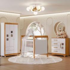 Imagem de Quarto de Bebê Completo Mila 100% Mdf 4 Portas 6 Gavetas Branco/Amadeirado 5425 - Tigus Baby