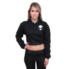 Imagem de Cropped Moletom Feminino Blusão Canguru Alien 