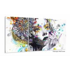 Imagem de Quadros Decorativos Menina Abstrato Colorido Sala 120x60 3 p