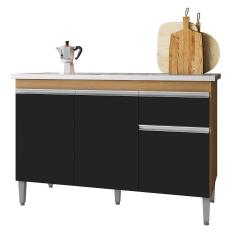 Imagem de Balcão De Cozinha Com Pia Inox 120cm 1 Gaveta Tatiane Amêndoa/preto - Ajl Móveis