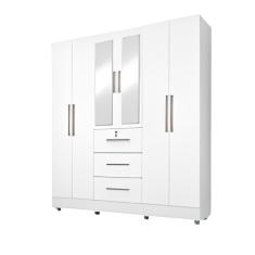 Imagem de Guarda Roupas Casal Com Espelho 6 Portas 3 Gavetas com pés Tokio Branco Branco