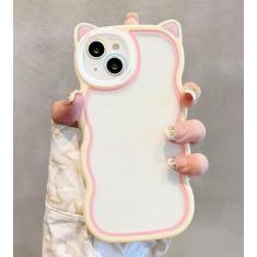 Imagem de UEEBAI Linda capa com moldura de onda encaracolada com orelhas de gato 3D capa transparente para iPhone 11 6,1 polegadas, capa amortecedora de TPU à prova de choque bonita para meninas mulheres capa não amarelada capa fina transparente - rosa amarelo