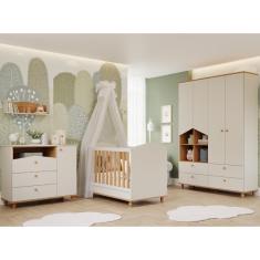 Imagem de Quarto bebê Completo Berço Americano 3 em 1 Guarda roupas 4 Portas Cômoda 1 Porta 100% MDF