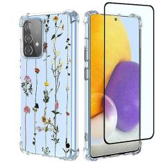 Imagem de GTBDEKI Capa de telefone para Galaxy A72 4G, capa para Samsung A72 5G SM-A725F com protetor de tela, capa transparente com padrões de jardim de flores capa protetora para celular para Samsung Galaxy