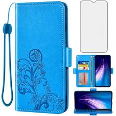 Imagem de Asuwish Capa carteira compatível com Xiaomi Redmi Note 8 e protetor de tela de vidro temperado, acessórios para bolsa dobrável, alça de pulso, suporte para cartão de crédito, capa de celular para