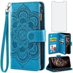 Imagem de Asuwish Capa tipo carteira compatível com iPhone 11 Pro 5.8 e protetor de tela de vidro temperado flor couro flip porta-cartões com suporte para celular para iPhone11pro iPhone11 i XI 11s 11pro