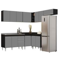 Imagem de Armário De Cozinha Modulado De Canto 7 Peças Cp21 Com Pia Inox Preto/C