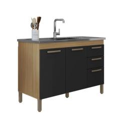 Imagem de Balcão De Cozinha Com Tampo Inox 120cm Luna I01 Carvalho Preto - Cliqu