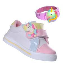 Imagem de Kit Infantil Menina Tênis De Unicórnio Vem A Pulseira De Luzinha - Pem